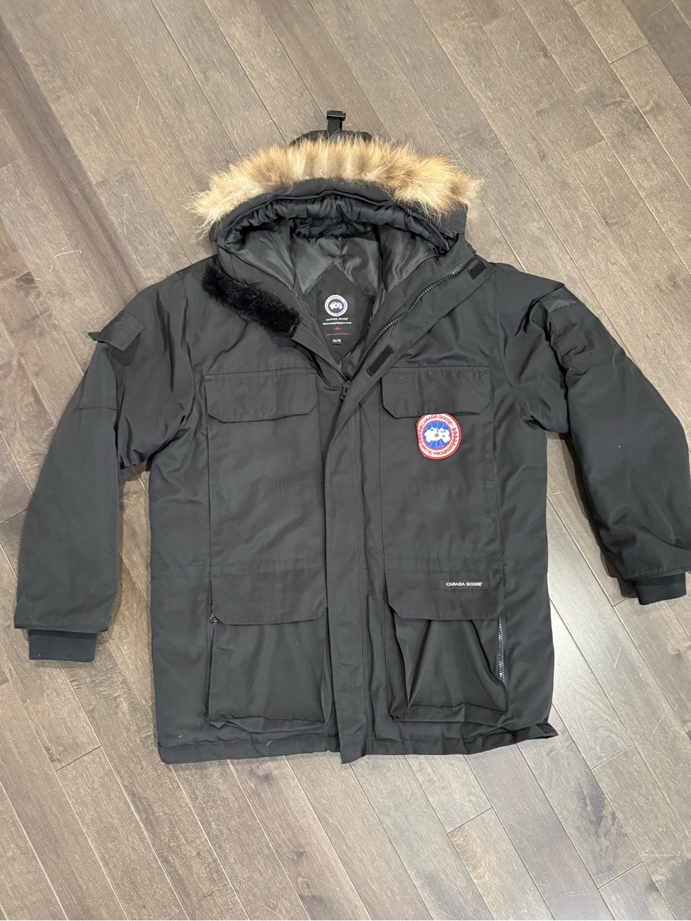 Faux Canada Goose Black Men's Expedition-Style Parka with Fur Trim